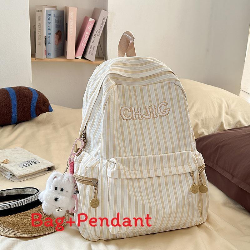 Spacious And Light Striped Nylon Backpack With Padded Straps For Girls School