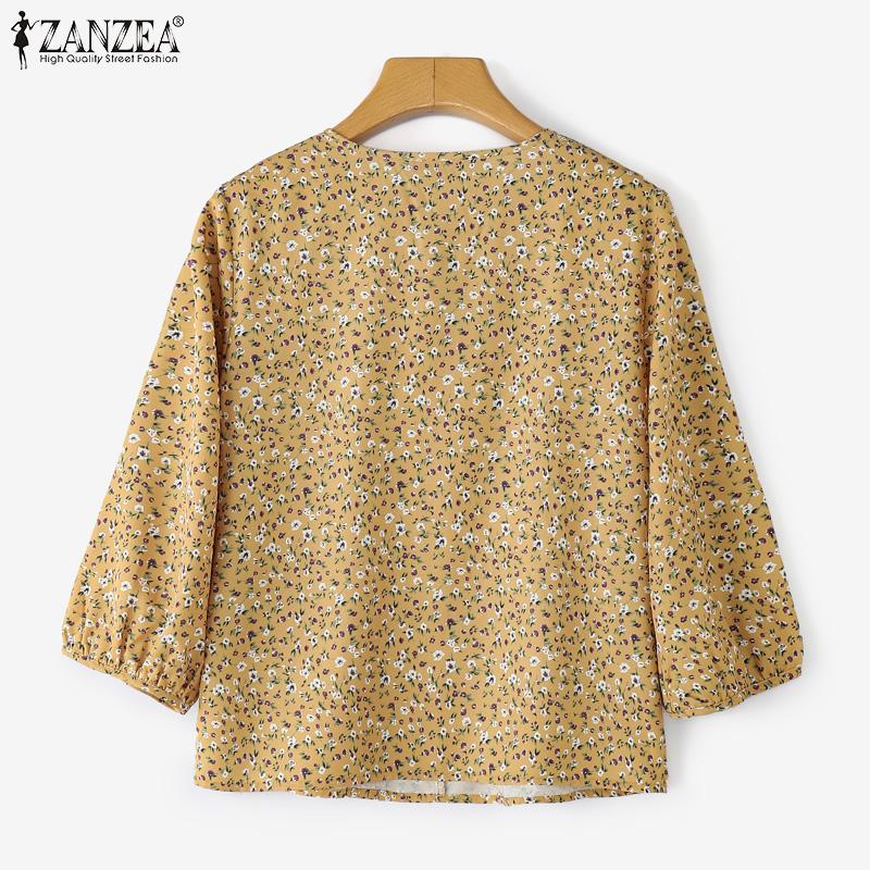 ZANZEA Women Casual Round Neck 3/4 Skeeve Loose Floral Blouse
