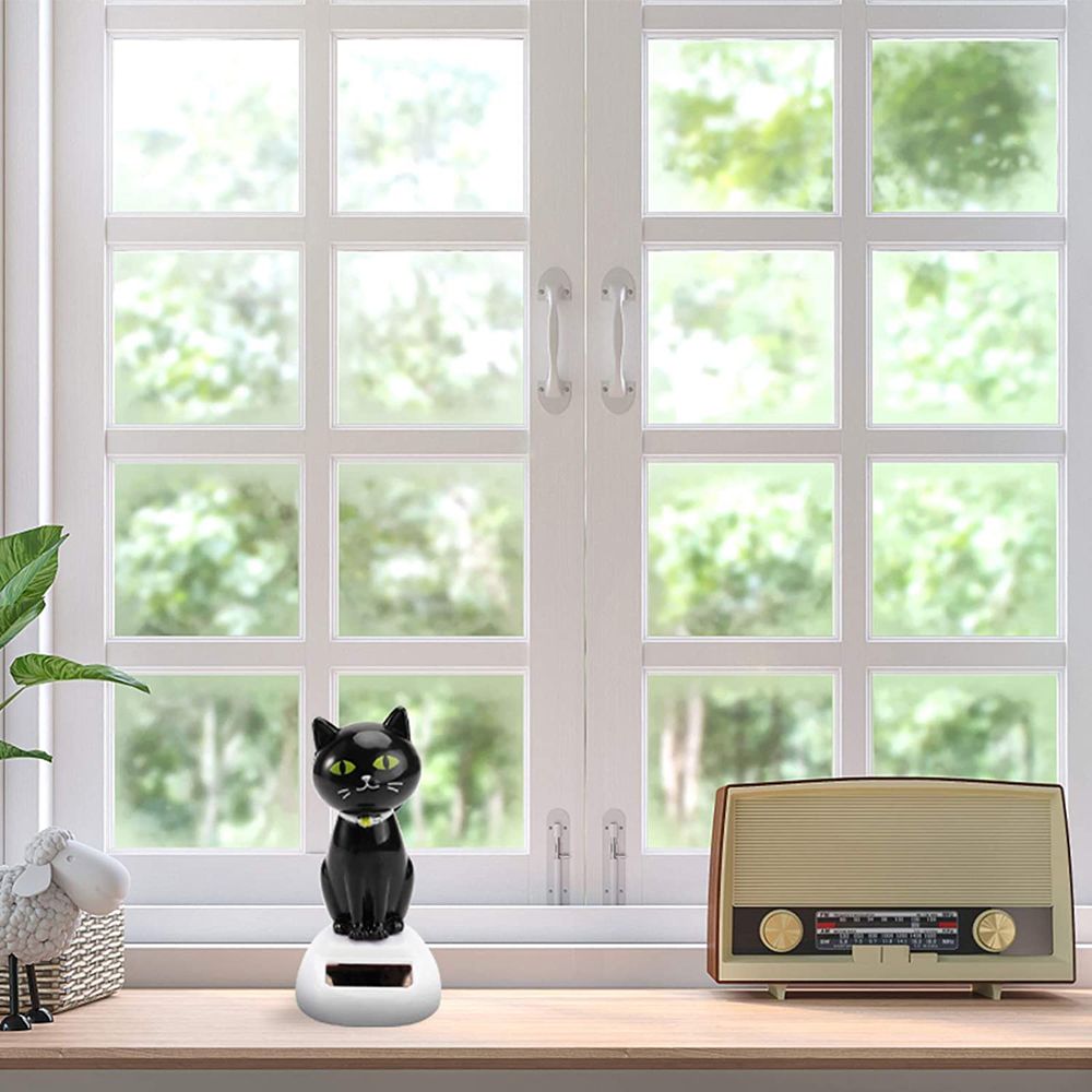 Friendly Solar Powered Black Dancing Cat Figure Solar Toy Doll Shaking Head Cat Bobble Head Doll