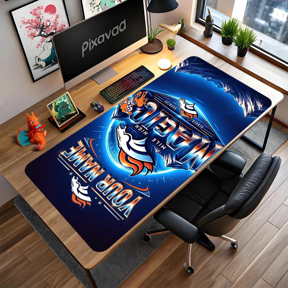 Denver Broncos Logo Customizable Name Mouse Pad Desk Mat Computer Desk Keyboard Mat Non-Slip Rubber Base Office Desk Accessory
