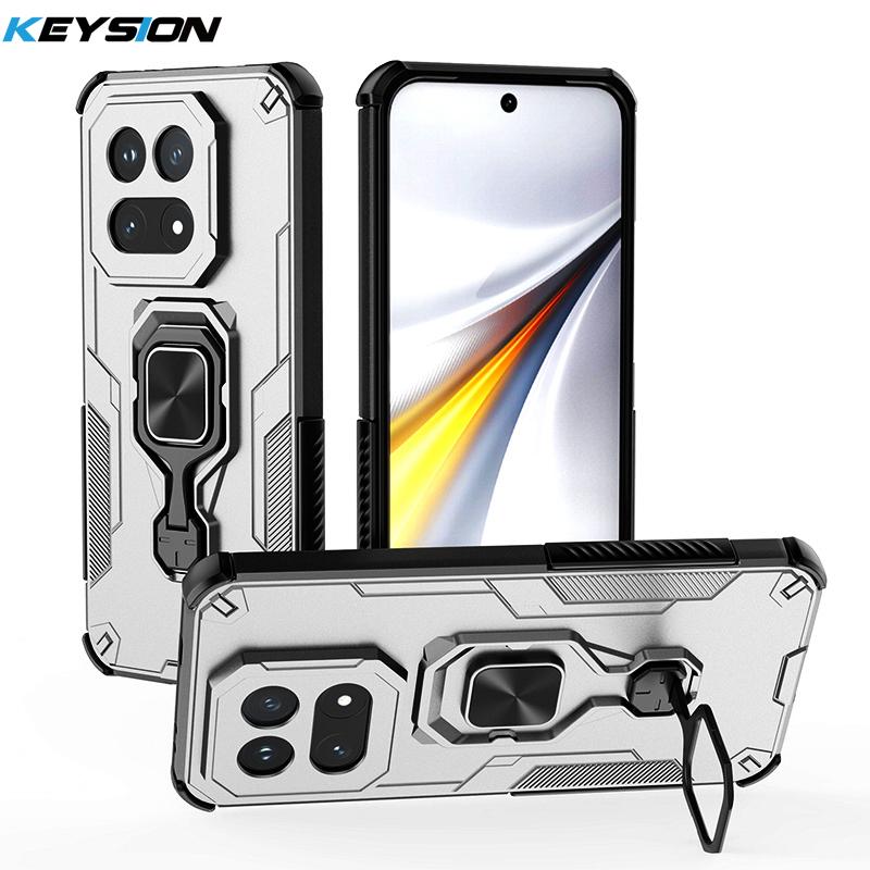 KEYSION Shockproof Armor Case for IQOO 15 5G Soft Silicone+PC Upright Metal Live Ring Stand Phone Back Cover for IQOO 15