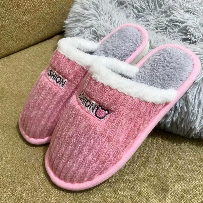 Cotton Slippers Corduroy Cartoon Bear Couple Home Thick Bottom Non-slip Slippers