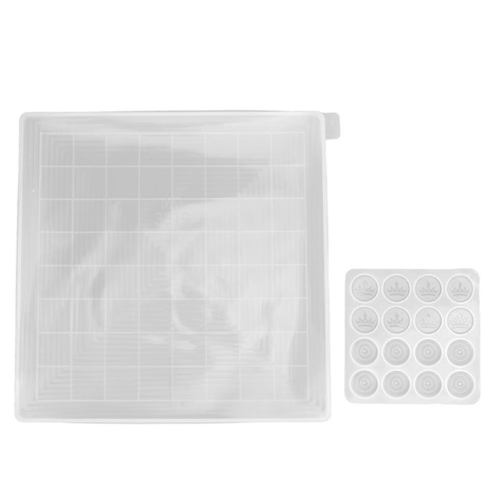 2pcs Resin Casting Mould Transparent Chess Mould Flexible Silicone Resin Mould DIY Checkers Board Set Crafting