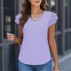 Women's Solid Color V-neck Ruffled Sleeves T-shirt