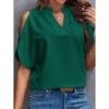 2026 Summer New V-neck Elegant Short-sleeve Fashionable Off-shoulder Women's Solid Color Top