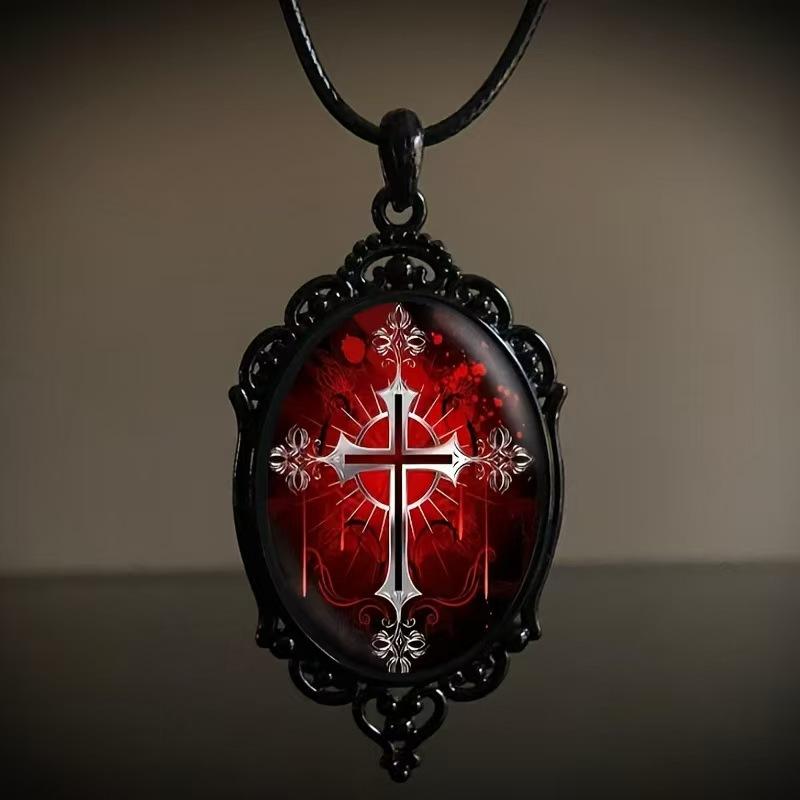 Vintage Oval Glass Alloy Pendant Necklace Jewelry