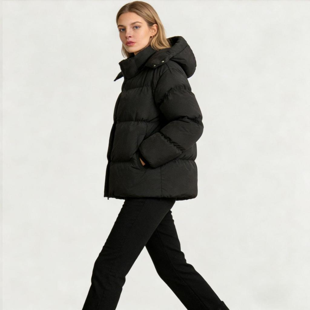 Winter New Solid Color Hooded Loose Cotton Puffer Jacket For Women, Casual Warm Thick Padded Coat For European American Style
