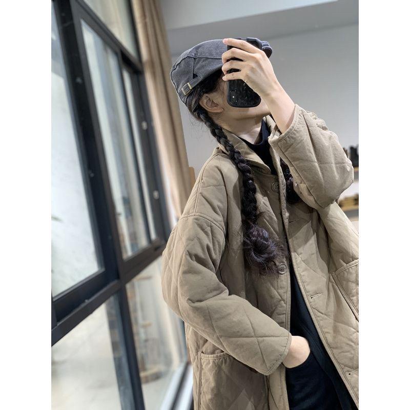 Autumn/Winter Mid-Aged Plus Size Women's Warm Plaid Long Sleeve Cotton Shirt Jacket