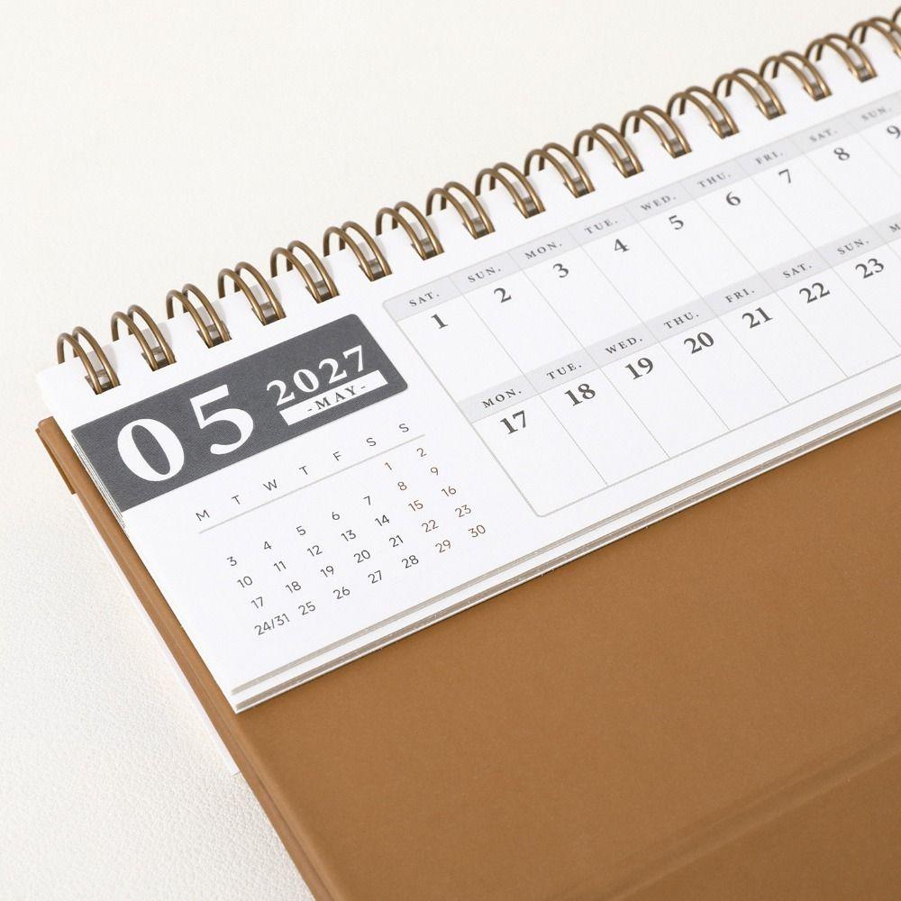 Oct. 2026 - Dec. 2027 2027 Mini Desk Calendar Foldable Record Calendar Double-coil Calendar Office