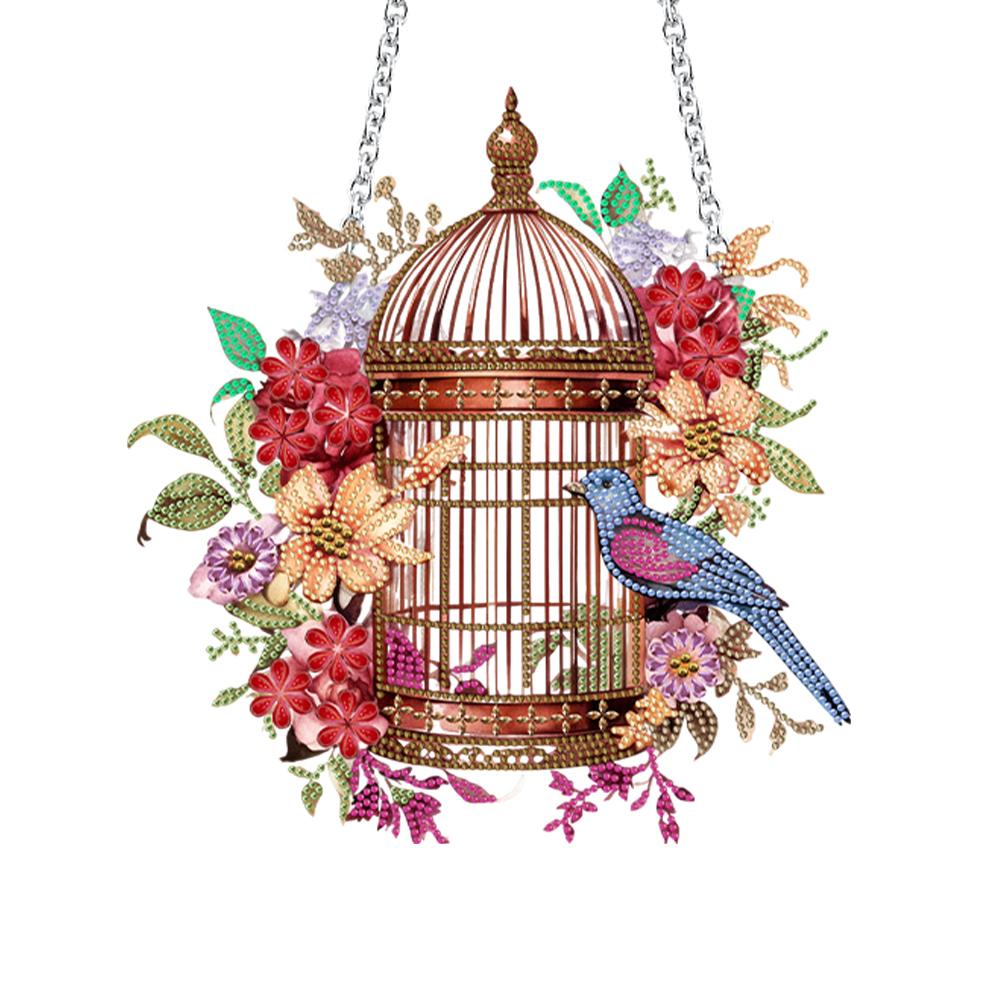 Acrylic Diamond Art Hanging Pendant Flower Birdcage Diamond Painting Home Decor Crystal Painting Ornament for Home Wall Decor