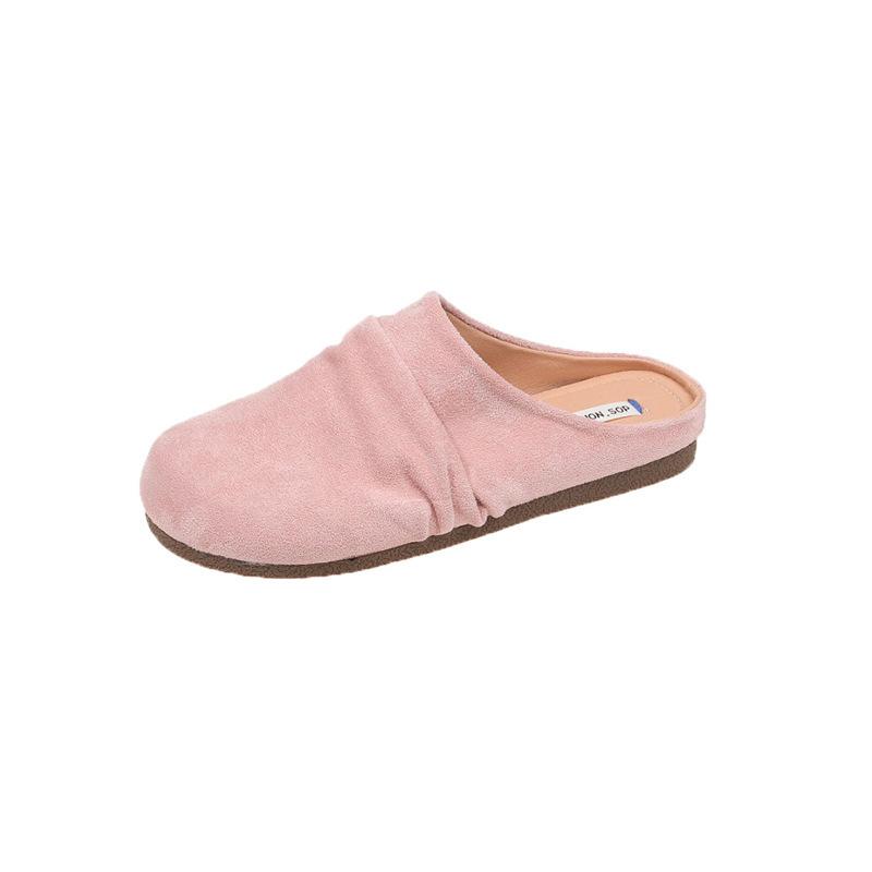 

Ретро плиссированные полутапочки баотоу женская верхняя одежда 2025 новые ленивые туфли muller с одной педалью 35 розовый