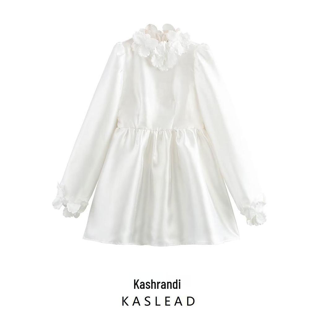 2025 Spring Women's European & American Style 3D Flower Long Sleeve Dress