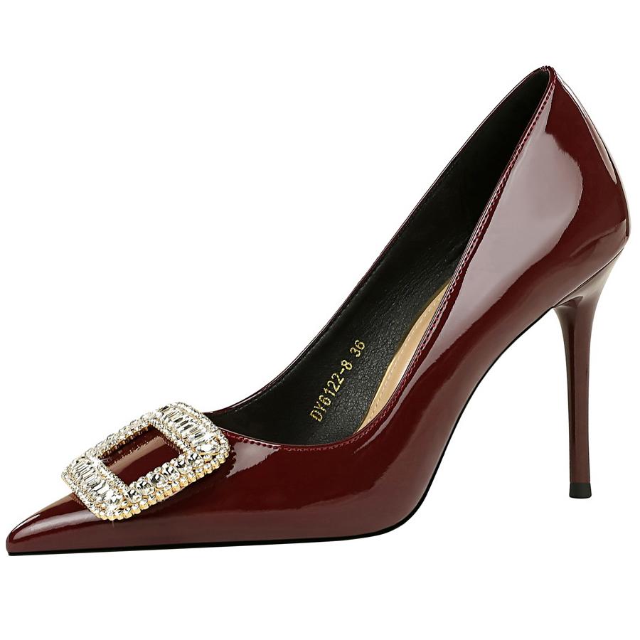 Luxury Women Pumps Rhinestone High Heels 10 CM Stilettos patent leather Female heels Fashion party shoes Large size Wedding shoe