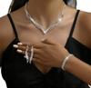 Women's Silver Jewelry Set: Earrings, Necklace, Bracelet, Wedding B16
