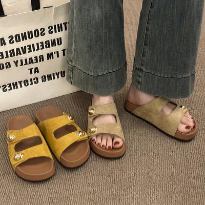 Retro Slippers Women's Outer Wear 2025 Summer New Simple and Versatile Breathable Outer Wear Casual Roman Flat-bottomed Cool Slippers
