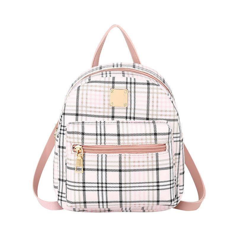 Women's bag new trend fashion plaid printing backpack multi-functional small backpack women's oblique span bag