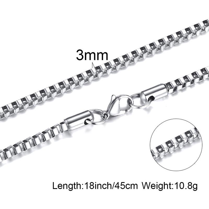 Mens Thin Box Chain Necklace,1/2/3MM Stainless Steel Chain Link Collars Gifts,Male Zircon,18 to 24 Inch