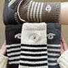 Embroidered Puppy Wool Striped Socks Children Dongdaemun Medium Tube Socks Cute Winter Warm Pile Socks
