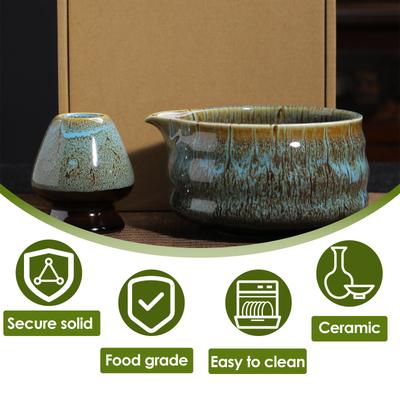 Traditional Ceramic Matcha Powder Bowl Set for Home Trip Easy To Clean Matcha Scoop Whisk Holder Kit for Tea Lovers Beginners