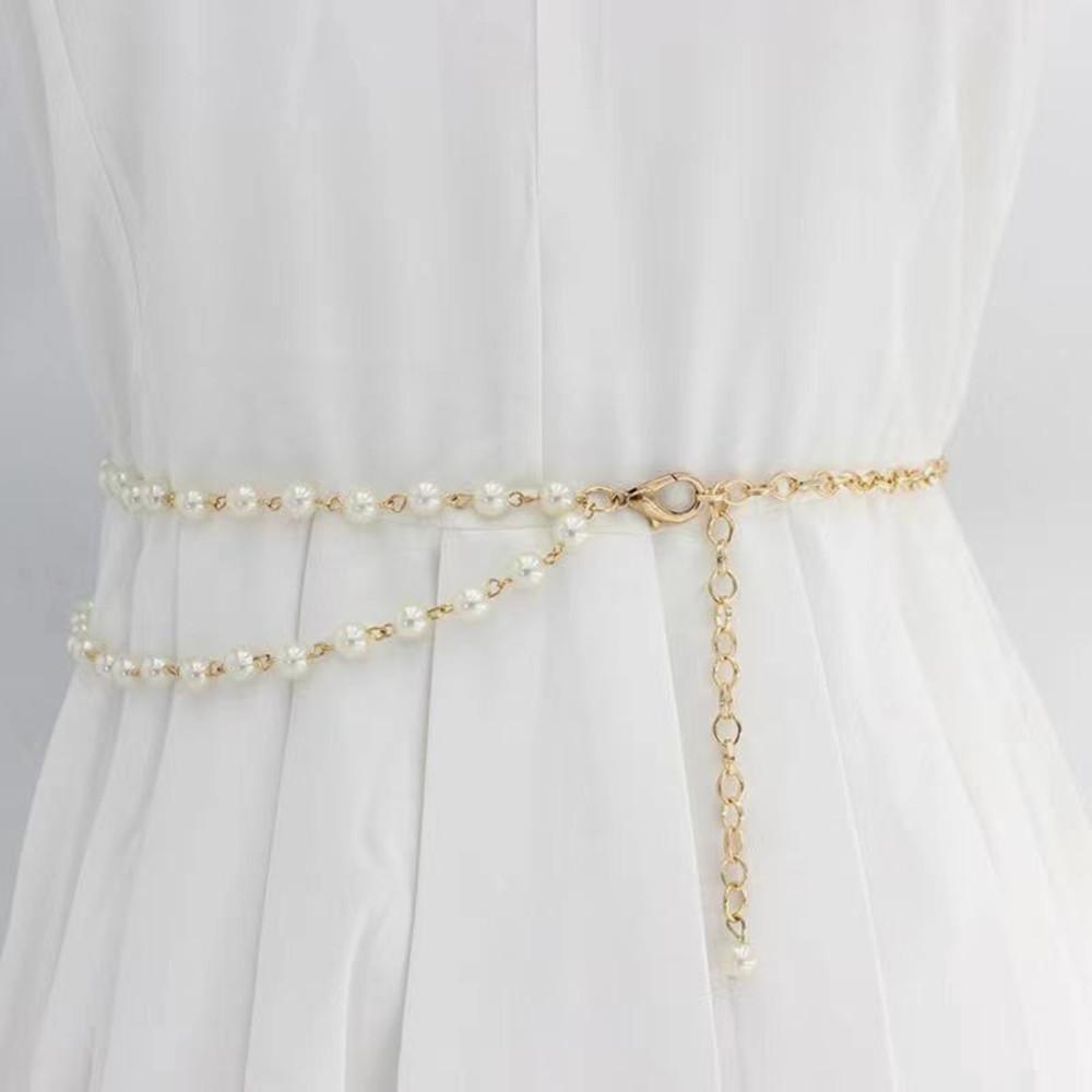 1Pc Accessories Fashion Double Imitation Pearl Waist Chain Women's Adjustable Versatile Sexy Spice Body Chain