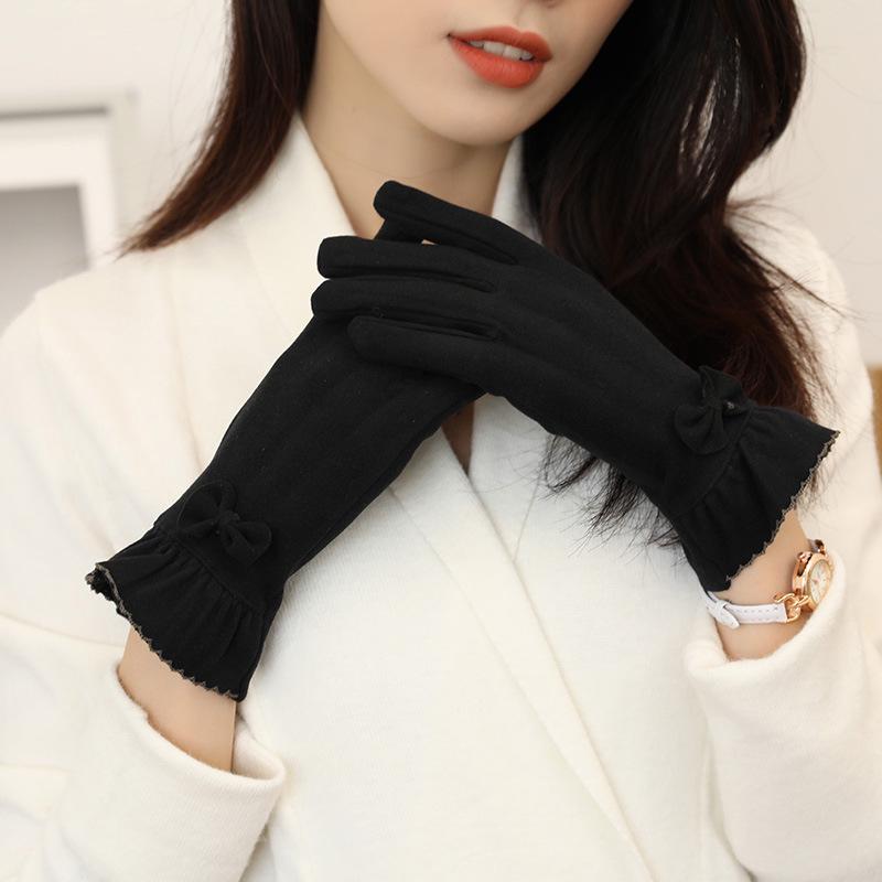 Women's Thin Cotton Touchscreen Cycling Gloves - Windproof, Warm, Velvet-lined for Spring and Autumn