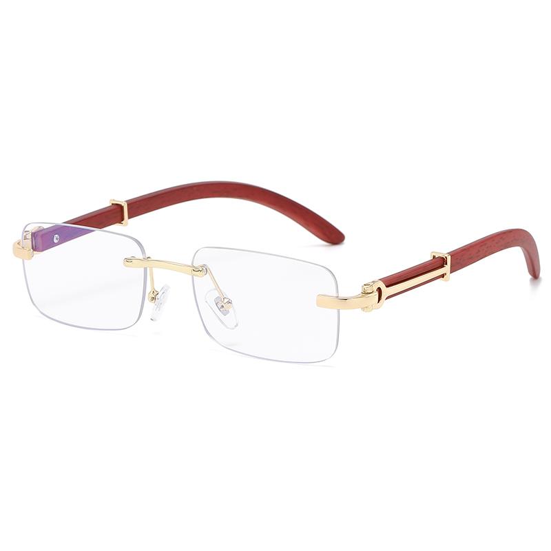 2pcs Rectangle Rimless Sunglasses Women Square Eyeglasses Luxury Brand Designer Retro Wooden Frame Gradient Sun Glasses UV400