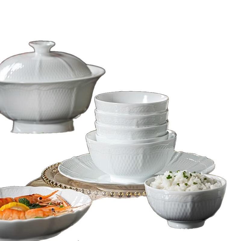 Zhishi Jingdezhen Chinese Style White Porcelain Dinnerware Set