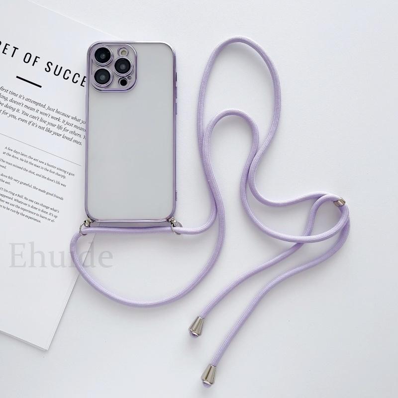 Plating Case For Oneplus 12 11 10 10T 10R One Plus 13T 13 9 Pro 8 Lens Camera Protect Transparent Crossbody Lanyard Strap Cover