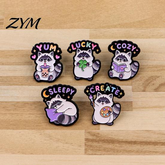 Raccoon Enamel Pins Cartoon Brooch Pin, Animal Decorative Badge, Alloy Pin Lapel for Jackets Backpacks Hats Scarves