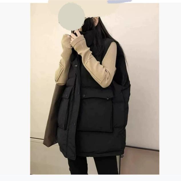 

Пуховый жилет женский верхняя одежда зимний утолщенный большого размера модный жилет свободная жилетка куртка на все случаи жизни S чёрный