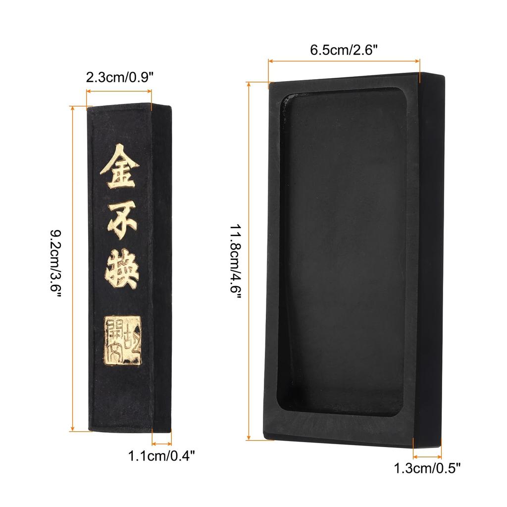 PATIKIL Chinese Inkstone and Ink Stick Traditional Calligraphy Rectangular Inkstone Black 4" Set, Practice, Painting, Drawing, Stand,
