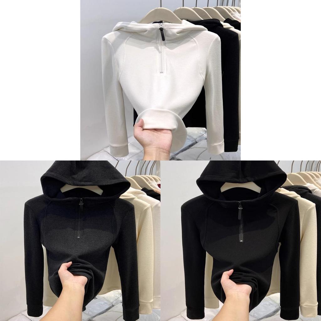 Plain Color Double Sided Fleece Hoodie For Women With Zippered Design For Casual Winter Wear