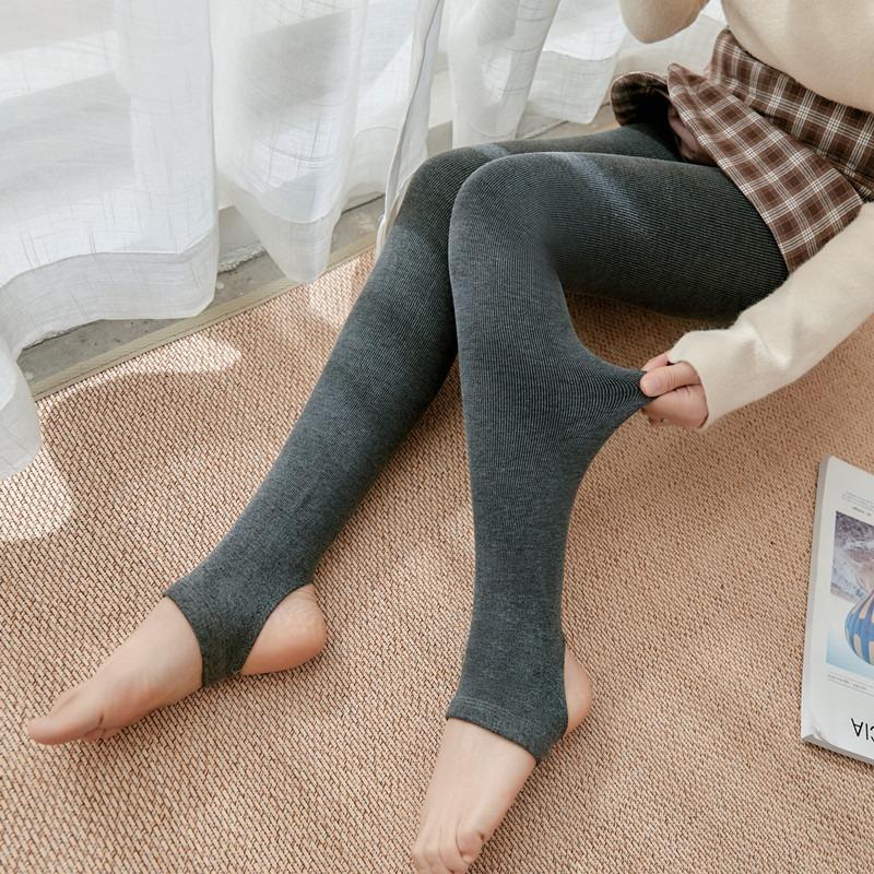 Autumn and winter fleece thickened threaded cotton vertical striped leggings, foot-stepping thermal pants, women's integrated pants