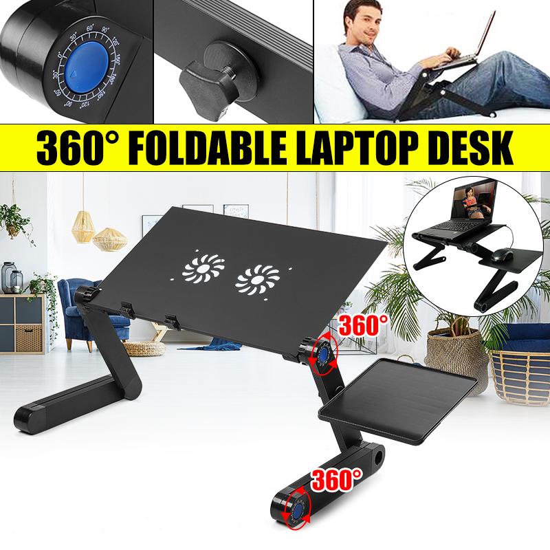Adjustable Desk Computer Bedside Table Tray For Sofa Bed Couch Black Furniture Portable Folding Laptop Base Stand