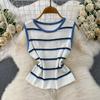 Casual Striped Crew-Neck Sleeveless Knit Top and High-Waisted Slimming Bodycon Midi Skirt Sets Summer Knitted Two Piece Sets for Women
