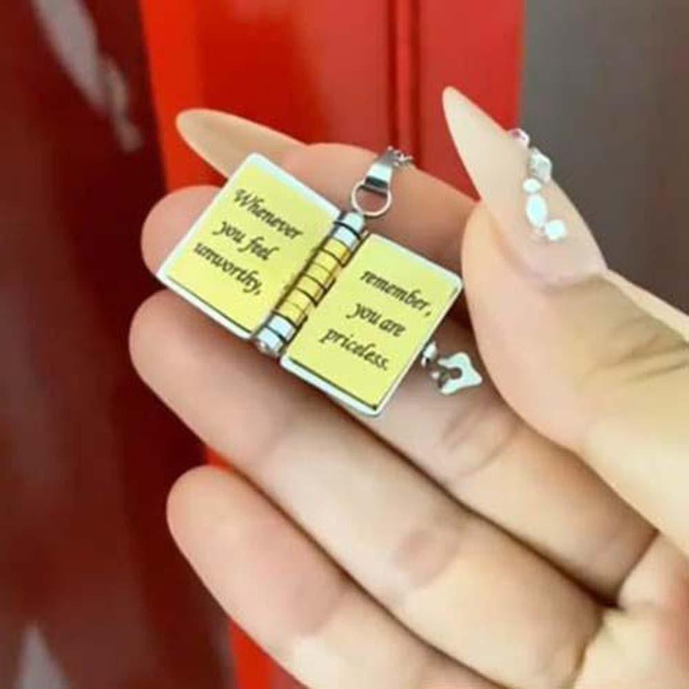 Stainless Steel Book Necklace for Daughter Titanium Steel Girls Text Locket  Jewelry Accessories