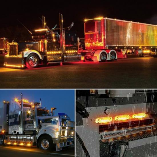 Amber 2X 16 LED Side Marker Truck Lamp Clearance Trailer Light Lorry Chrome Lamp