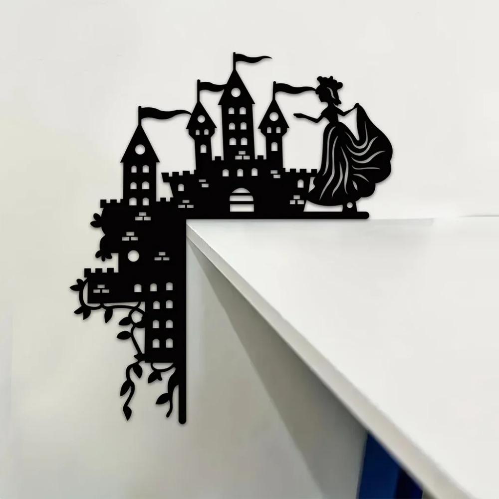 1 buc. Autocolante decorative de perete prințesă și castel - împodobesc colțurile și ramele ușilor, decor metalic pentru agățat perete pentru o atingere magică