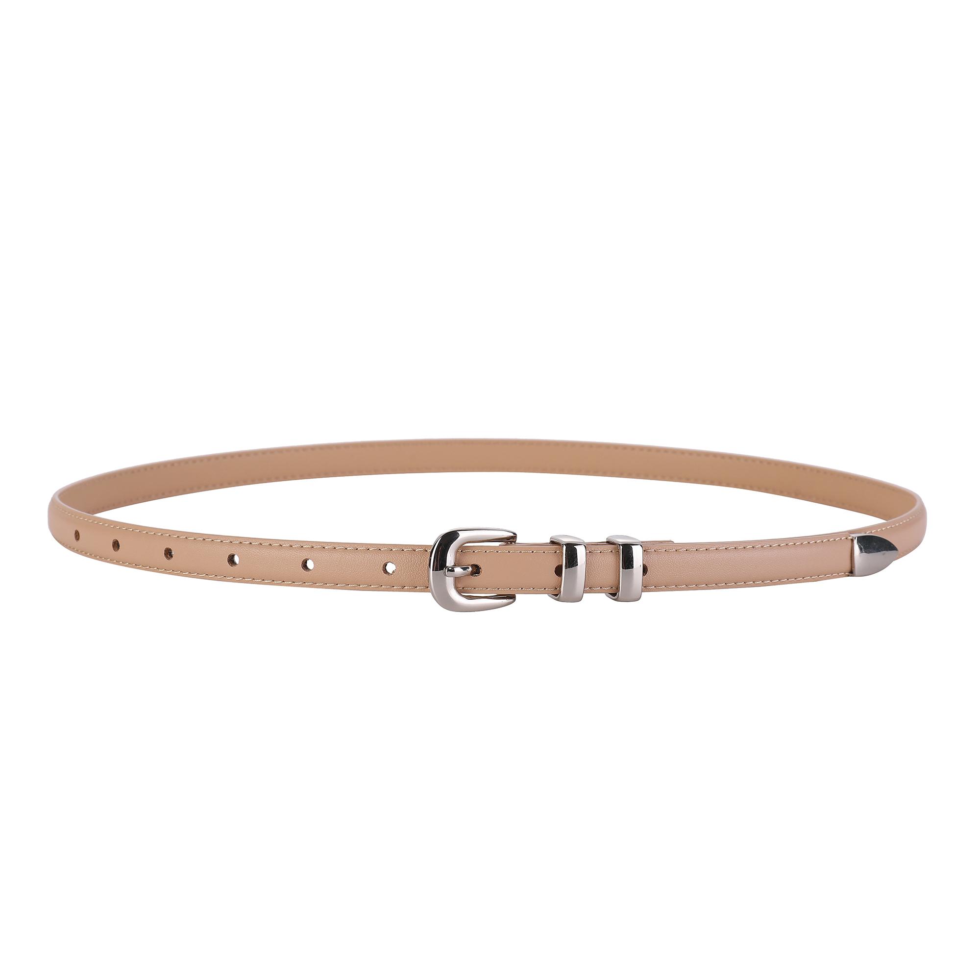 Smalle Riemen Echt Leer Dames Mode Riem Glanzende Zilveren Gesp Tailleband Voor Jurk Jeans Trui Luxe Dames Dunne Riem 100cm beige