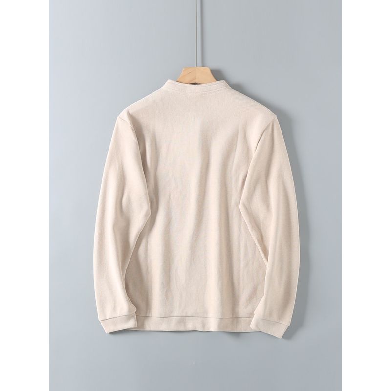 Export Cut Label Cattle Goods Three Buttons Long Sleeves Men T-Shirt Tail Single Spring and Autumn Round Neck Combed Cotton Bottoming Shirt Tide