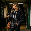 Women's Long Sleeve Flannel Hoodie Color Casual Pullover Top