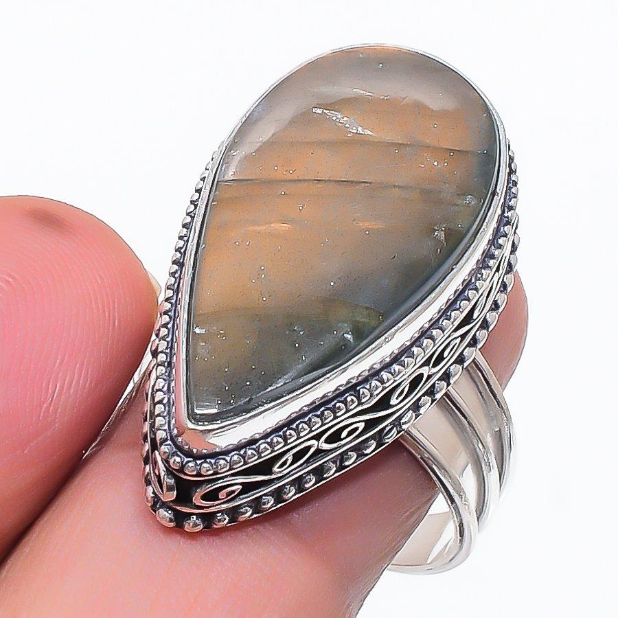 Labradorite Gemstone 925 Sterling Silver Jewelry Ring Size 9.5