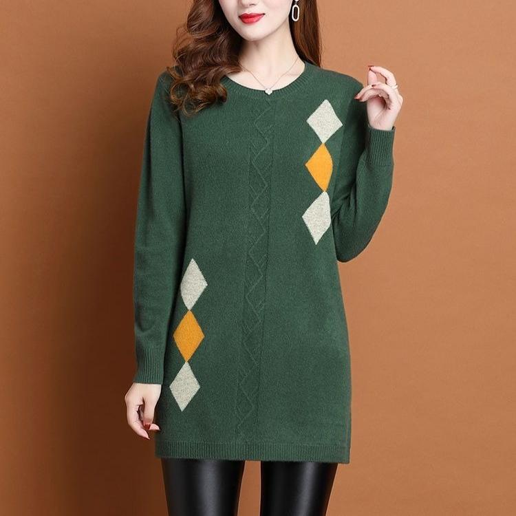 Mid-length Sweaters for Women's Autumn and Winter Fashion Thickened Round-neck Knitted Sweaters Loose and Casual Pullovers