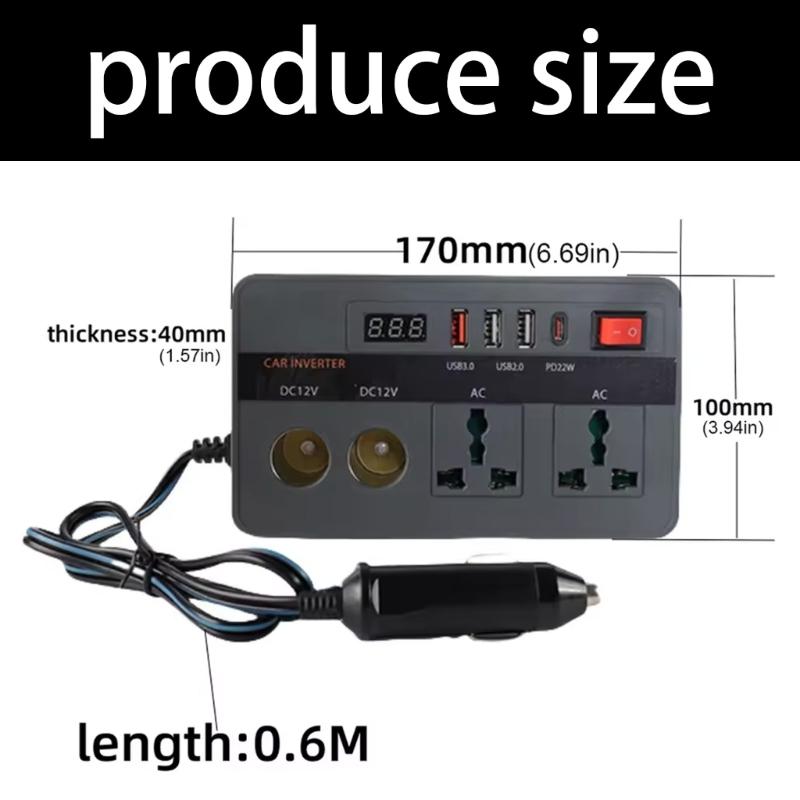 300W Car Power Inverter 12V To 220V AC Converter With Monitor For Vehicles Camping Travel