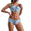 Denim Halter Backless Women's Bikini for Nightclub Pole Dance Performance
