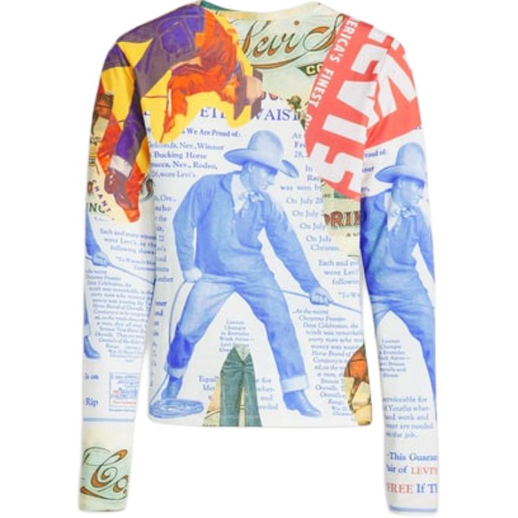 Levis Letter Print Pattern Round Neck Pullover Slim Fit Long Sleeve T-Shirt Women Tops Multicolor 000E70000