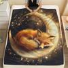 Fox and Moon Pattern Flannel Blanket, High Quality Comfortable for All Seasons, Home Decor, Warmth and Comfort, Perfect for Gifts.