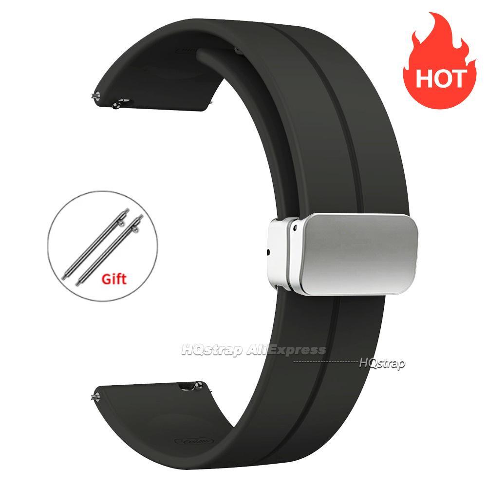 Magnetic Silicone Watch Strap 18mm 20mm 22mm Bracelet Magnetic Metal Buckle Wristband Quick Release Men Women Band Accessories