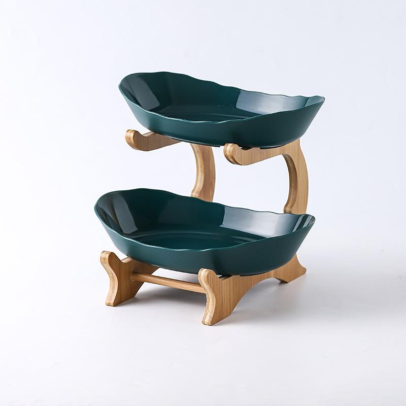 Nordic Creative Durable Plastic Fruit Plate With Wooden And Iron Stand Two Tier Three Tier Fruit Bowl For Living Room Modern Design