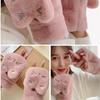 Cute Cat Plush Gloves for Women Korean Style Winter Fingerless Flip-up Style Outdoor Cycling Thickened Windproof Warm Accessory